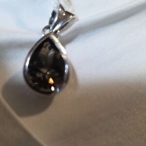 Hold For Gigi Elegant Sterling Silver Smokey Quartz Teardrop Pendant